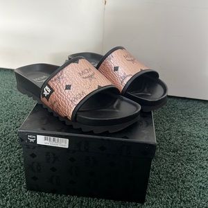 MCM rose gold slides